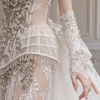 Robe de mariée sirène de luxe à col montant, ornée de cristaux, avec corset perlé illusion, en dentelle et tulle, traîne cathédrale, vente en gros
