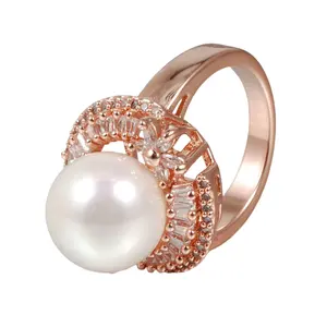 Energinox Adorable Copper Big Imitation Pearl Ball Vintage Rings Jewelry Women