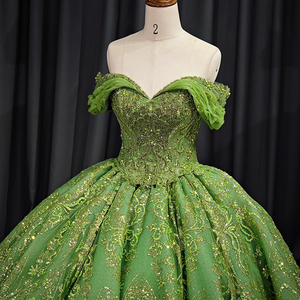 Robe de bal scintillante élégante verte brillante à épaules dénudées, robe de soirée coupe cœur 6727-1 - Product Image 1