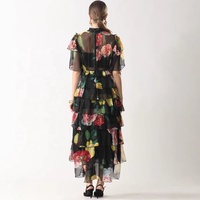 Robe longue en mousseline de soie imprimée à manches courtes élégante de haute qualité OUDINA pour femmes, taille plus