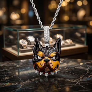 Pendentif Tête de Chien Personnalisé en Moissanite, Breloque en Argent Plaqué Rhodium, Bijou Cadeau pour Homme, Idéal pour les Soirées - Product Image 2