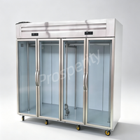 Vitrine réfrigérée commerciale 2,4 m à quatre portes vitrées pour viande, bœuf, porc, et conservation de la viande fraîche