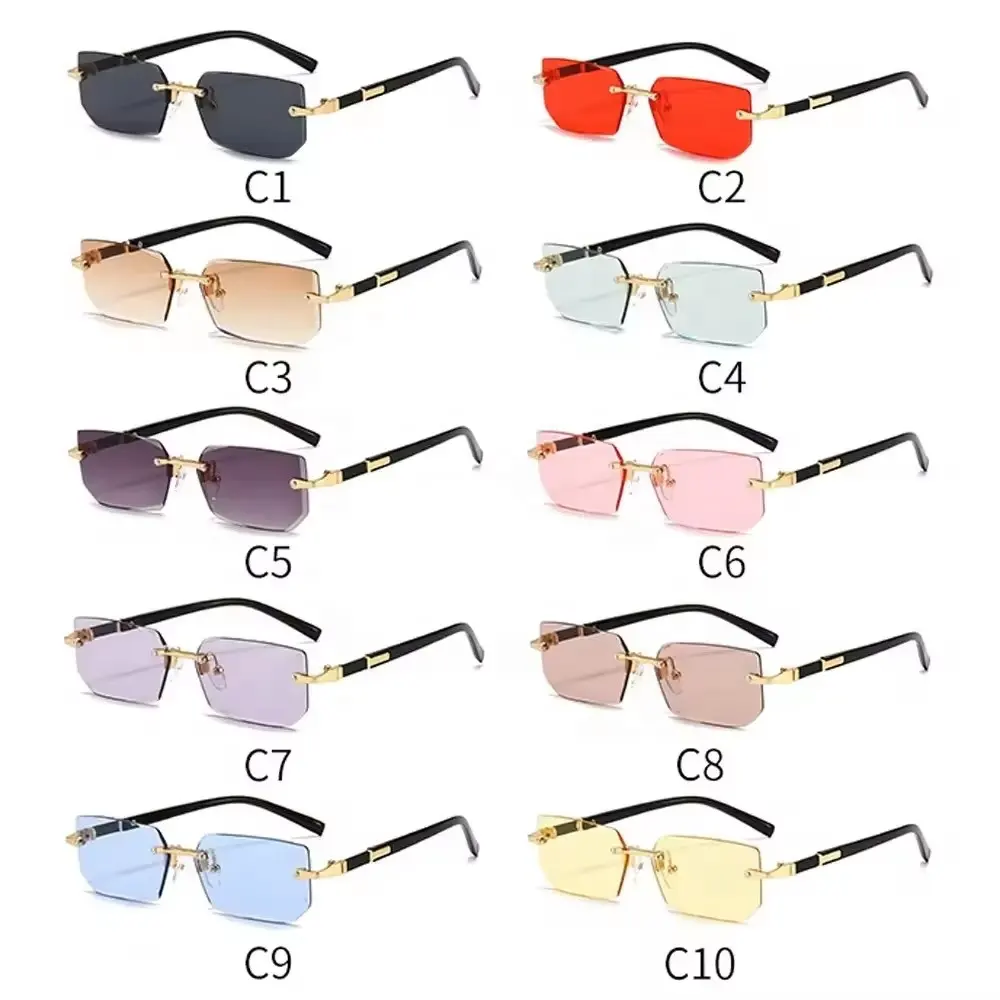 Wholesale Cheap Men Custom Logo Fashion Rectangle Square Sun Glasses 2024 Hot Selling Rimless Sunglasses Unisex Gafas De Sol
