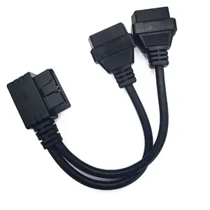 全16pin OBD2分离器Y电缆直角公分离器到2母延长电缆1ft 24AWG适配器线束