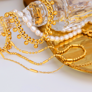 สร้อยคอแฟชั่นกันน้ำ Chris April ชุบทอง PVD บนสแตนเลสสตีล 316L ดีไซ<span class=keywords><strong>น์</strong></span>มินิมอลแบบแท่งและลูกปัด - Product Image 5