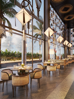 Mobilier d'intérieur de café éclairé par LED Table et chaises de restaurant avec comptoirs de bar et banc