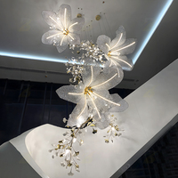 Maison Salon Plafond Lustre Escalier Moderne Lobby Salle À Manger Lustre Cristal fleur feuille de céramique led lustre