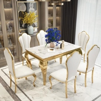 Großhandel Hochzeitstische Esszimmer-Sets Wohnmöbel Marmor Steinplatte Gold Edelstahlrahmen Moderner Luxus Esstisch