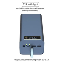 Boîtier de chargeur de batterie pour lampe torche T21 21x18650, support de batterie externe, coque DIY, double USB, rangement pour batteries 18650