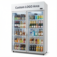 Congélateur vertical à deux portes, vitrine réfrigérée, congélateur profond, refroidisseur de boissons à température unique pour usage en supermarché