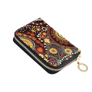 Boho Australian Aboriginal Art Custom Print Zipper Around Small PU Leather RFID Blocking <b>Card</b> <b>Holder</b> Pouch <b>Wallet</b> with Key Chain - Product Image 2