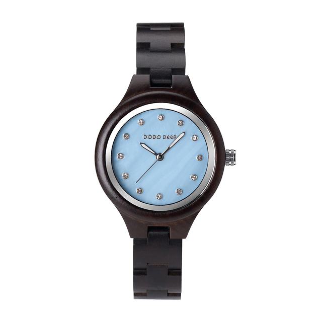2026 Latest for DODO DEER Women's Fashion Wooden Wristwatch Christmas Gift Rhinestone Shell Dial Quartz 37mm Business Pointer