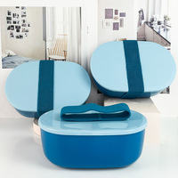 Nouvelle boîte à bento japonaise ovale pour enfants, compartimentée, en PP de qualité alimentaire, compatible micro-ondes, avec fermeture à sangle élastique, 501-800ML