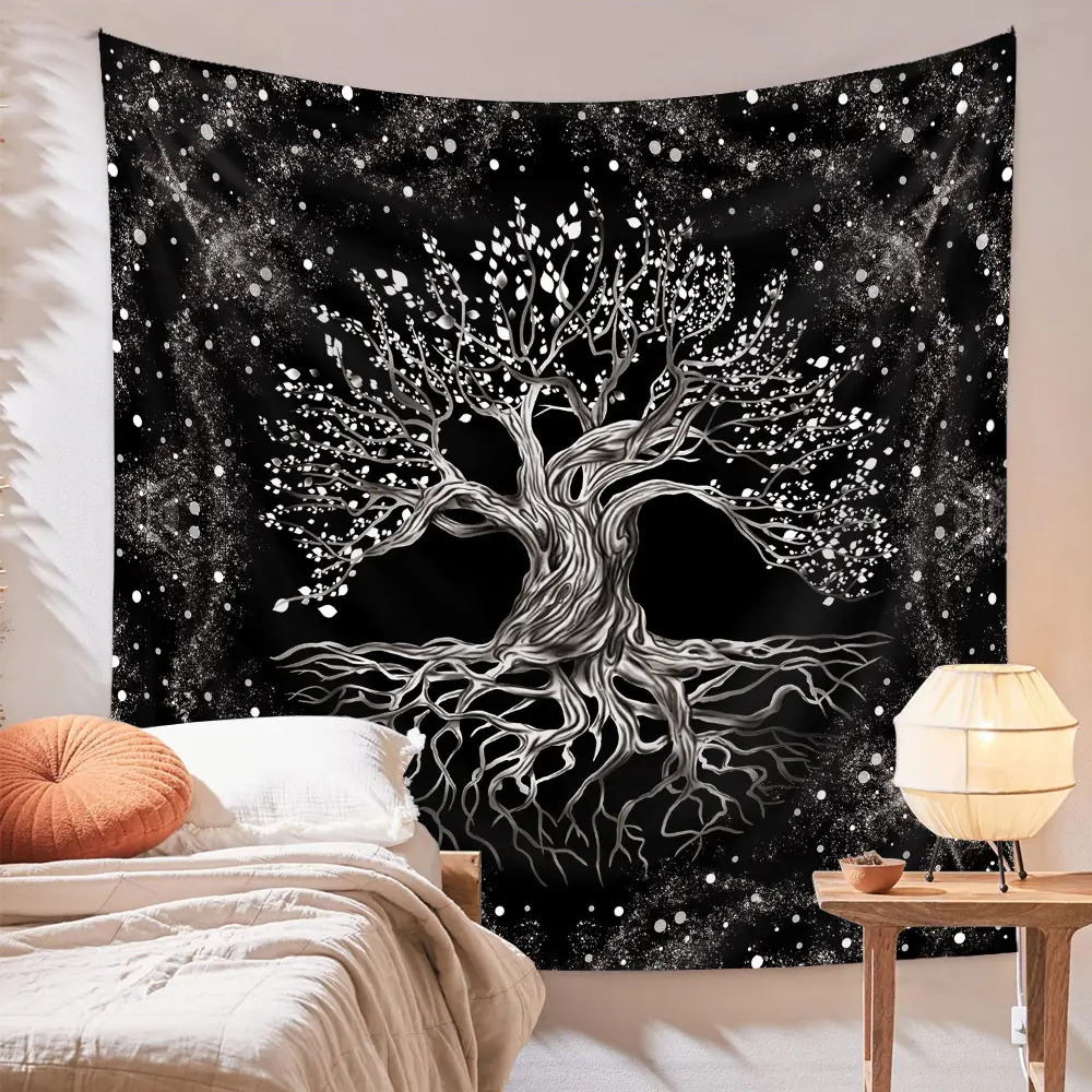 150X200cm Black and White Sun and Moon Spiritual Tree of Life Tapestry Wall Hanging Living Room Dorm