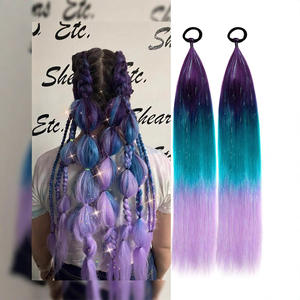 Shear Etc. Extensions <span class=keywords><strong>de</strong></span> cheveux tressés 65 cm, ombré violet bleu rose, avec anneau élastique, pour queue <span class=keywords><strong>de</strong></span> cheval, pour enfant - Product Image 3