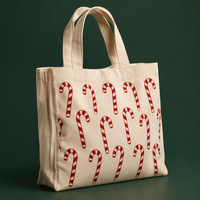 Sac en toile textile de Noël à motif personnalisé, en coton recyclé, pour le stockage de marchandises hivernales, double compartiment, disponible en stock et sur commande