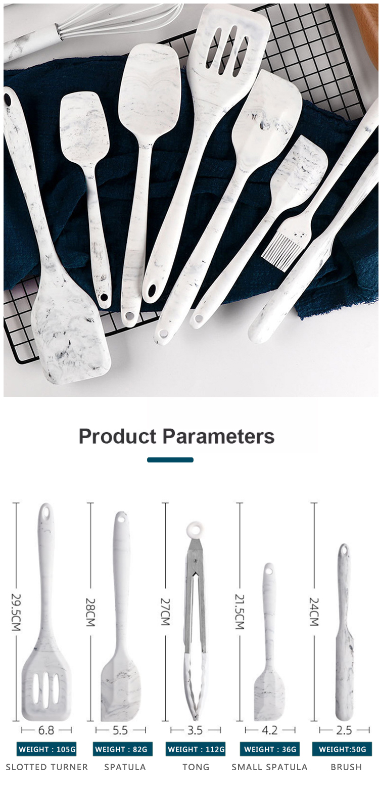 AMAZON PRODUCTS MARBLE SILICONE BAKING TOOLS KITCHEN COOKING UTENSILS SETS 11PCS SILICONE KITCHEN UTENSILS SET