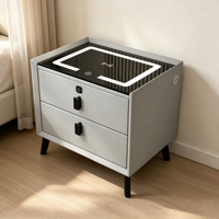 Table de chevet multifonctionnelle pour hôtel avec dessus en verre trempé durable, chargement sans fil et déverrouillage par empreinte digitale