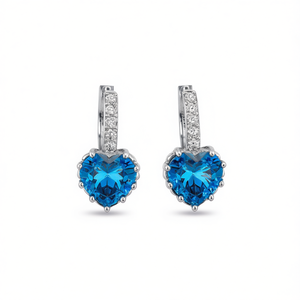 Eleganti orecchini a goccia con cristalli a forma di cuore per donna, gioielli in argento 925 placcato rodio blu mare, romantici, da indossare tutti i giorni - Product Image 1