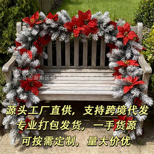 Guirnaldas Navideñas con Copos de Nieve y Flor de Pascua Roja, Decoración Interior, Tamaño Personalizado, Material Plástico, Decoración para Ventanas - Product Image 1