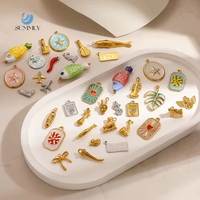 SUMMLY Breloques personnalisées en or 18 carats et acier inoxydable, motifs Musique, Océan, Voyage, Sport, Animal, Palmier, Cœur, Nœud, pour bijoux faits main et DIY