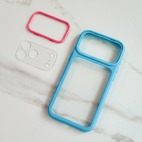 Coque de téléphone antichoc avec cadre macaron color block et dos transparent pour iPhone 18 Pro Max 17 Air 16 15 Plus
