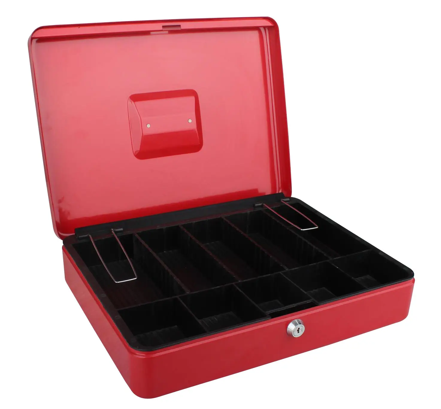 थोक फैक्टरी मूल्य धातु पैसे सुरक्षित नकदी बॉक्स, Decaller छोटे पैसे बॉक्स पैसे के साथ ट्रे और चाबी ताला