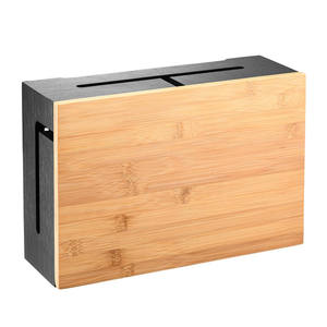 होम लकड़ी के चुंबकीय केबल कॉर्ड ऑर्गनाइज़र बॉक्स वायर्स कीपर स्टोरेज होल्डर बांस के ढक्कन के साथ दीवार पर माउंट केबल प्रबंधन बॉक्स - Product Image 1