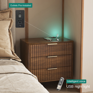 Modern Wooden Nightstand with Charging Station Night Light 3-Drawer <b>Storage</b> Eco-Friendly & Adjustable for Bedroom - Product Image 4