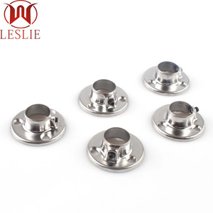 Leslie Wardrobe Round Tube Flange Seat <b>Chrome</b> Plated Iron Wall Mount Clothes Rod Holder Non Detachable Thickening - Product Image 4