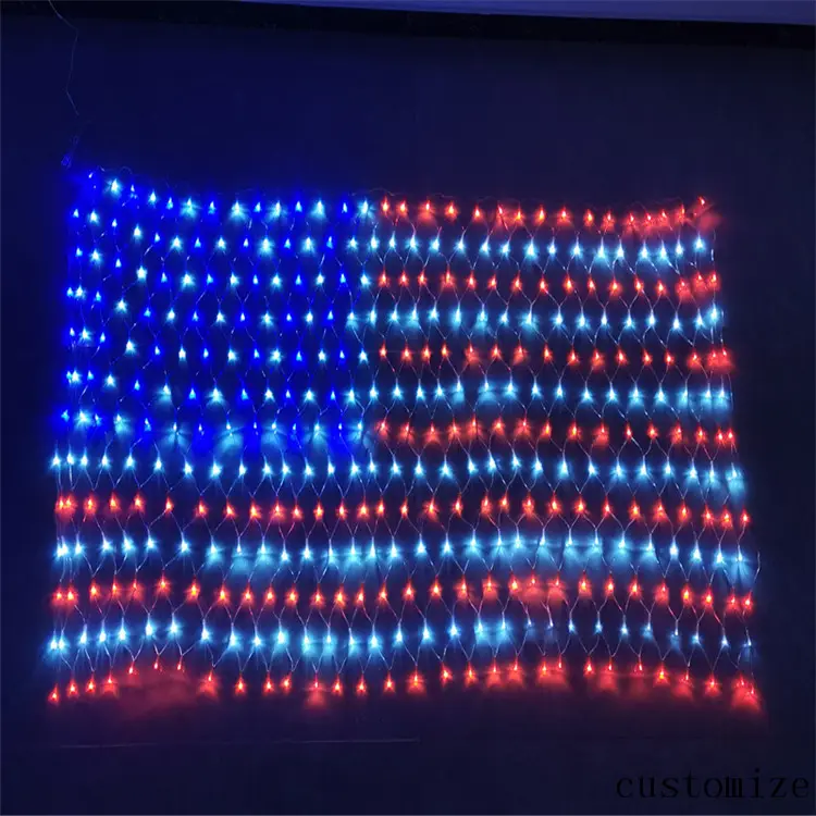 Vendita calda giardino esterno casa camera da letto Display bandiera americana luci nette 390led 2*1m String Net Lights grande maglia bandiera USA
