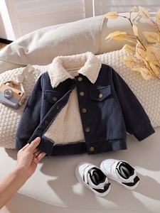 Nouvelle Tendance : Manteau à Manches Longues pour Bébé Garçon, Automne et Hiver, <span class=keywords><strong>Bleu</strong></span> Uni Imprimé, 100% Polyester, Col Revers - Product Image 1