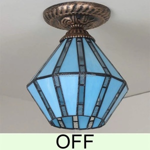 Lanterne bleue vintage de style Tiffany méditerranéen de 8 pouces, lampe de plafond LED industrielle en acier fabriquée à la main, à montage en surface, pour chambre à coucher - Product Image 2