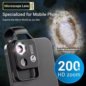 200x <span class=keywords><strong>HD</strong></span> Microscope Mini Téléphone Mobile Grossissement Lentille avec LED CPL Noir Blanc - Product Image 4