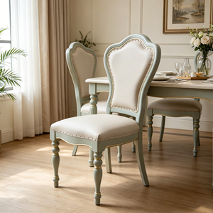 Traditional Tufted <b>Back</b> Dining <b>Chair</b> PU Leather Seat Wood Legs Antique Style Durable Comfortable for Dining Room Home Furniture - Product Image 1
