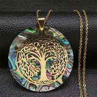 Abalone Shell Collier Arbre Vie En Acier Inoxydable Boho Bijoux Collier Or Naturel Mère Perle Shell Plante Motif pour les Femmes