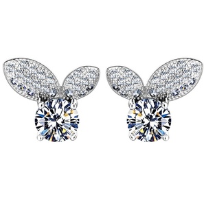 Personalized Hot Selling Copper White Gold Plated Tarnish Free Waterproof Claw Setting Cubic Zirconia <b>Bow</b> Knot Stud Earrings - Product Image 1