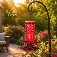 Nouveau mangeoire à colibris en verre rouge 2026 avec base métallique, décoration de jardin extérieur, mangeoire à oiseaux pour nectar, vente en gros, personnalisable pour cadeau de fêtes