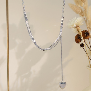 Collier avec pendentif en forme de cœur carré en argent, chaîne cubaine en acier inoxydable, bijoux à la mode pour femmes et hommes, Style Hip Hop XL361 - Product Image 3