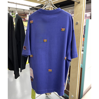 T-shirt long surdimensionné pour homme en coton 100% bleu, tricoté, brodé, séchage rapide, anti-rétrécissement, écologique, patchwork
