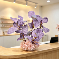 Ranting Daun Eucalyptus Plastik Tahan Lama Warna Ungu Lavender dengan Urat Jala, Tanaman Hias Palsu untuk Dekorasi Pernikahan, Dinding Bunga