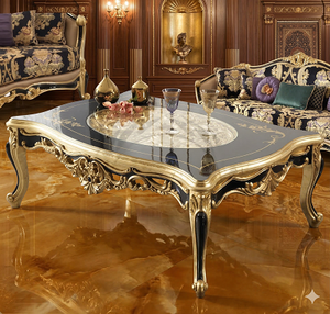 Antique Gold Handcrafted Wooden Round <b>Table</b> Traditional Decorative Accent Furniture for Living Room - Product Image 1