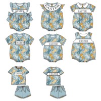 Vêtements pour enfants personnalisés Qingli OEM, vêtements pour bébés filles de haute qualité, smocks à bulles faits à la main, imprimé lapin et œufs de Pâques