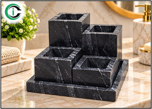 CCI Wholesale Black Marble Tumbler Set With Plate for Bathroom Vanity Tumbler Set Various Inches Size Marble Bathroom <b>Accessory</b> - Product Image 3