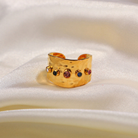 Farbenfrohe Kubische Zirkonia CZ Stein Kristall Breitband Schmuck Damen Edelstahl Wasserdicht 18K Vergoldete Statement-Ringe