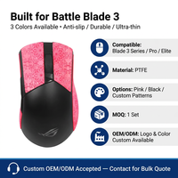 Bande adhésive antidérapante pour souris, compatible avec la souris de jeu Battle Blade 3, couleur unie et motif neige, noir