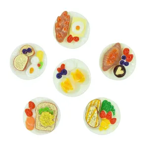 DIY 인형 집에 대한 맛있는 빵 아침 식사 수지 플랫백 카보 숑 미니어처 음식 전화 케이스 장식 냉장고 자석
