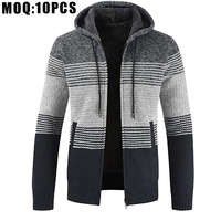 Cardigan à rayures pour hommes pull à fermeture éclair complète pull à capuche personnalisé décontracté pull manteaux personnalisés pull pour hommes OEM