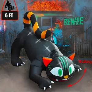 6FT Halloween Inflatable mèo đen với đèn Led ngoài trời trang trí bên lắc đầu thiết kế
