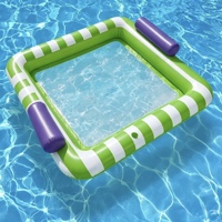 Tapis flottant gonflable pour l'eau, chaise longue carrée pour deux personnes avec rayures multicolores, grande taille épaissie, idéal pour l'été